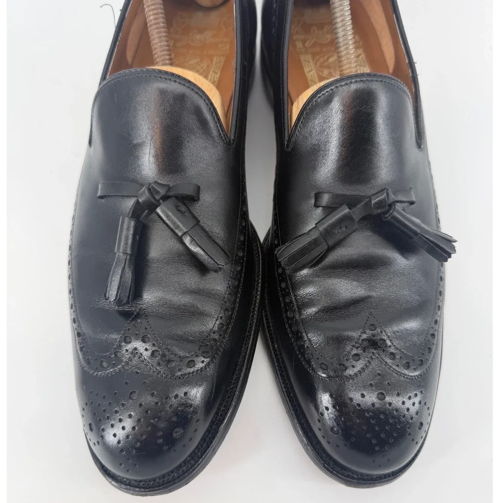 VTG 80s Johnston & Murphy Aristocraft Black Leather Wingtip Tassel Loafers 10.5R